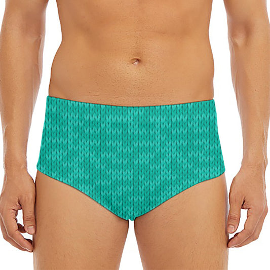 Turquoise Knitted Pattern Print Men's Triangle Swim Briefs