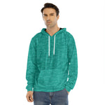 Turquoise Knitted Pattern Print Men's Velvet Pullover Hoodie
