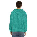 Turquoise Knitted Pattern Print Men's Velvet Pullover Hoodie