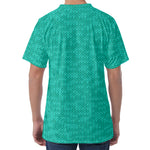 Turquoise Knitted Pattern Print Men's Velvet T-Shirt