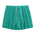 Turquoise Knitted Pattern Print Mesh Shorts