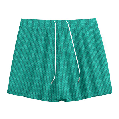 Turquoise Knitted Pattern Print Mesh Shorts