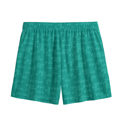 Turquoise Knitted Pattern Print Mesh Shorts