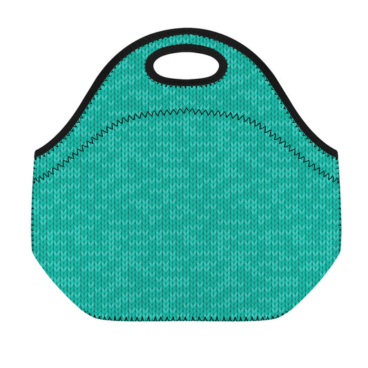 Turquoise Knitted Pattern Print Neoprene Lunch Bag