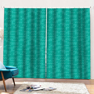 Turquoise Knitted Pattern Print Pencil Pleat Curtains