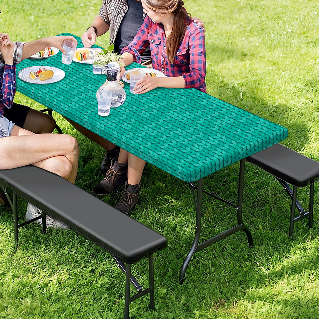 Turquoise Knitted Pattern Print Picnic Table Cover