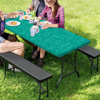 Turquoise Knitted Pattern Print Picnic Table Cover