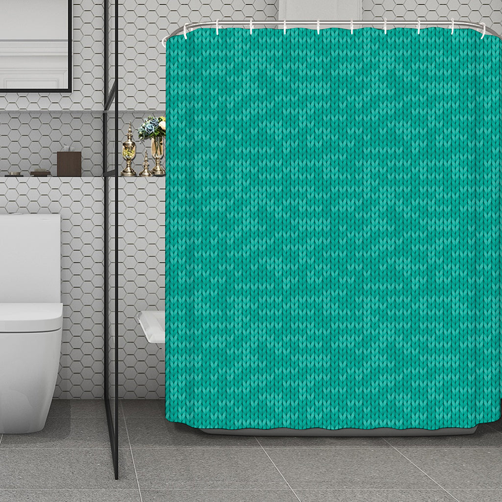 Turquoise Knitted Pattern Print Polyester Shower Curtain