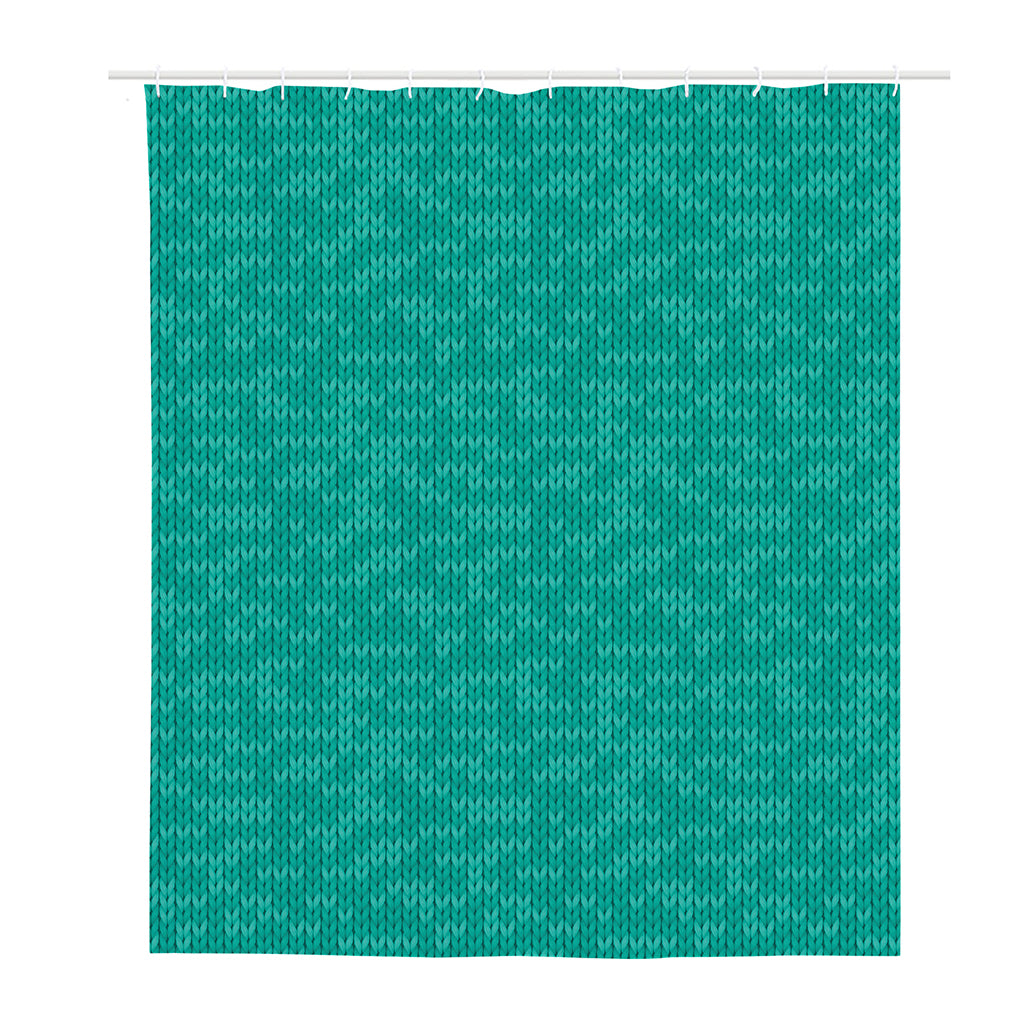Turquoise Knitted Pattern Print Polyester Shower Curtain