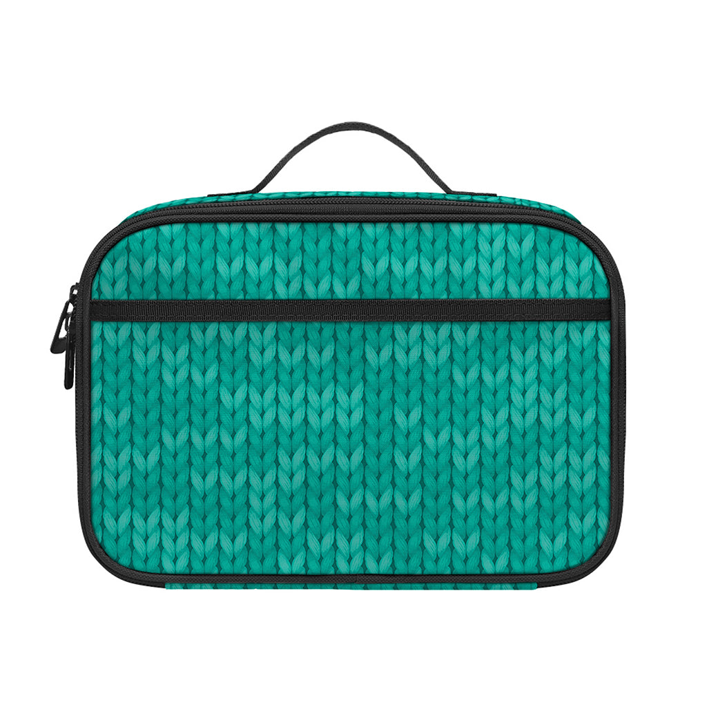 Turquoise Knitted Pattern Print Portable Lunch Bag