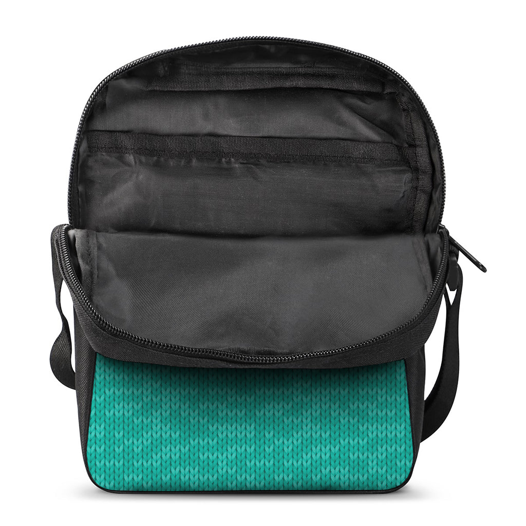 Turquoise Knitted Pattern Print Rectangular Crossbody Bag