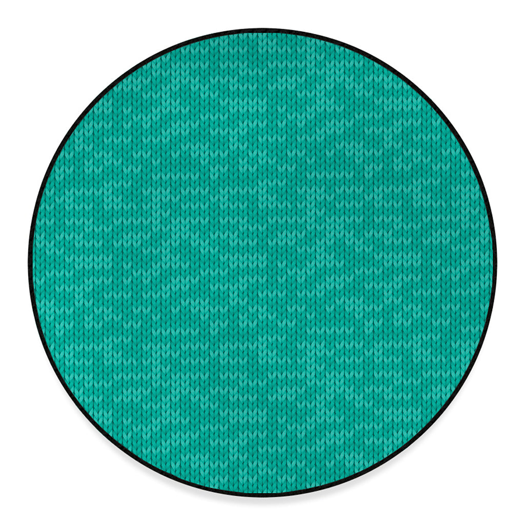 Turquoise Knitted Pattern Print Round Floor Mat