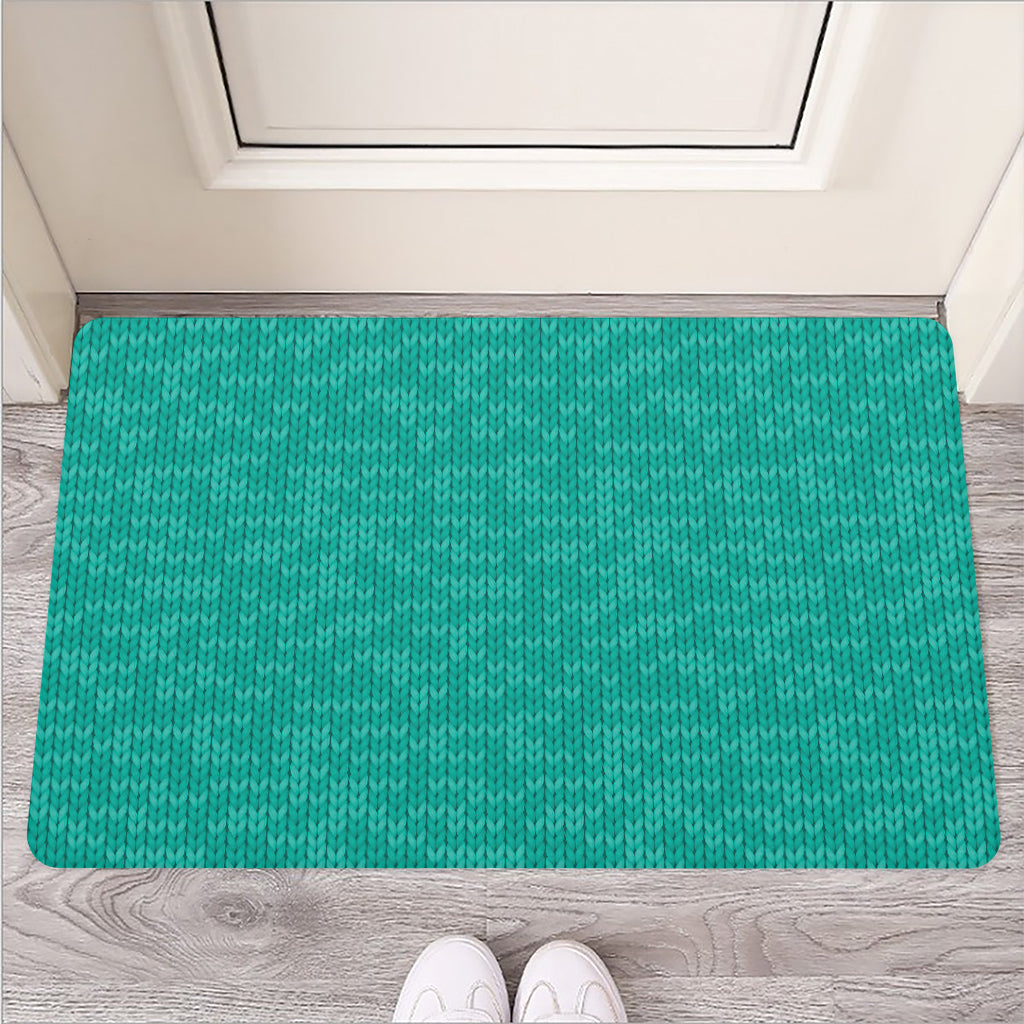 Turquoise Knitted Pattern Print Rubber Doormat
