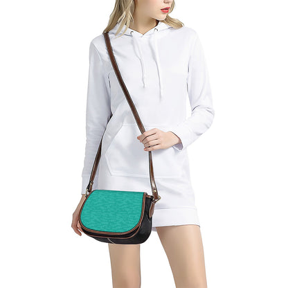 Turquoise Knitted Pattern Print Saddle Bag