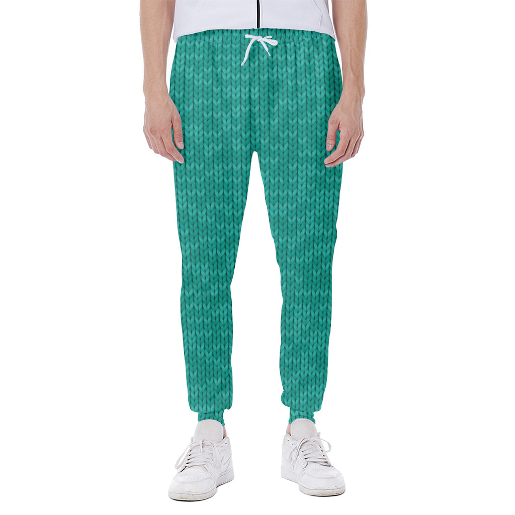 Turquoise Knitted Pattern Print Scuba Joggers