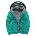 Turquoise Knitted Pattern Print Sherpa Lined Zip Up Hoodie