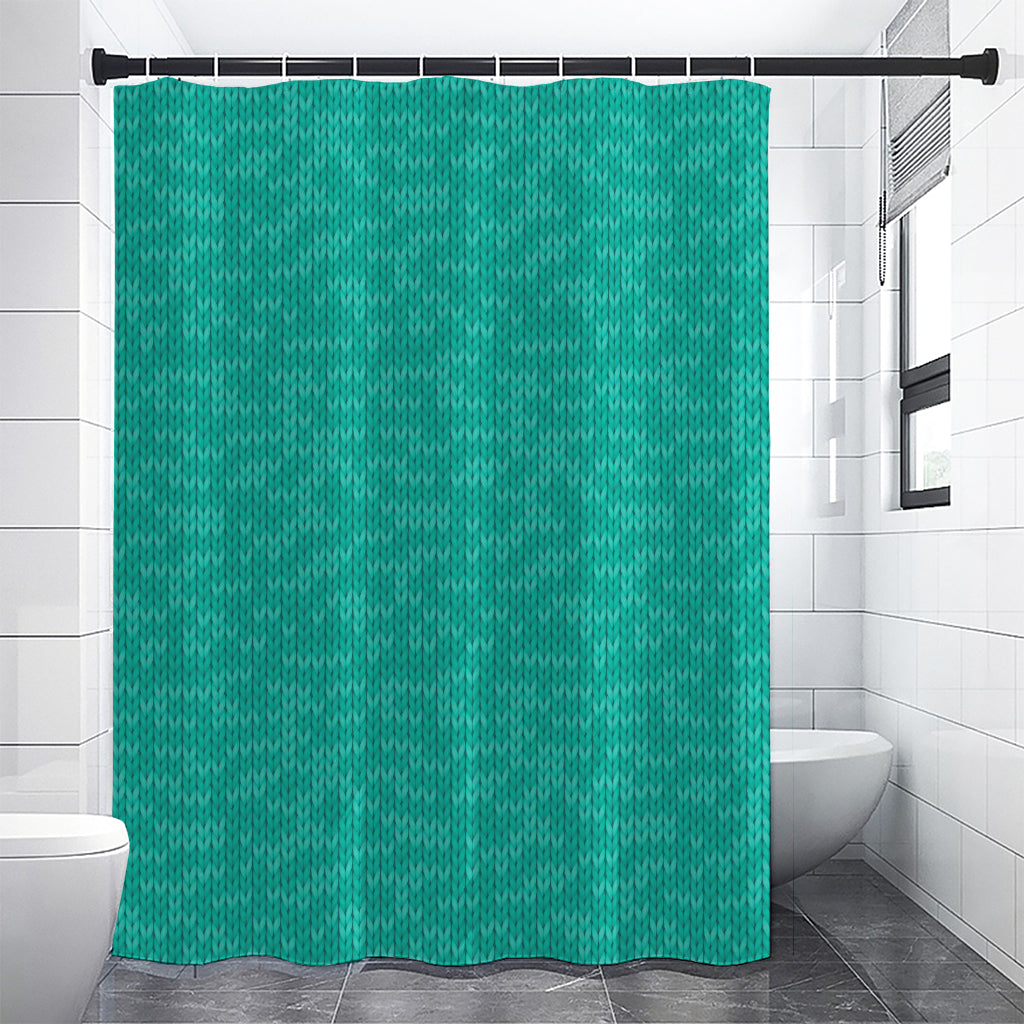 Turquoise Knitted Pattern Print Shower Curtain