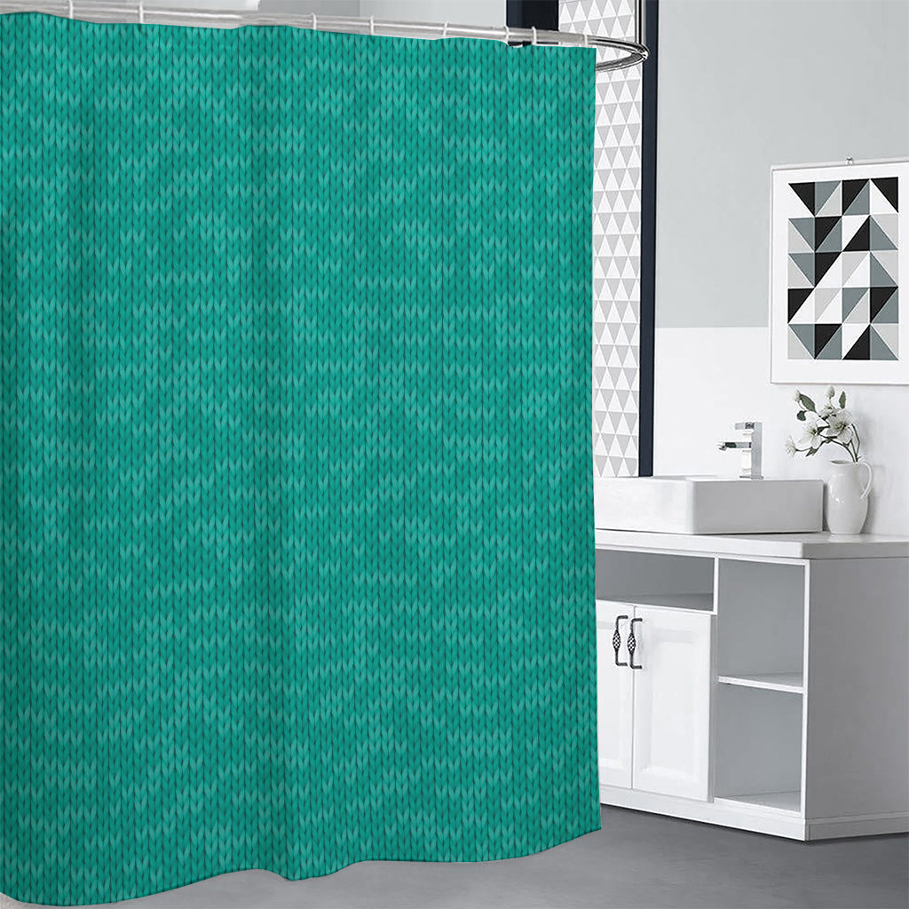 Turquoise Knitted Pattern Print Shower Curtain