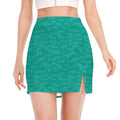Turquoise Knitted Pattern Print Side Slit Mini Skirt