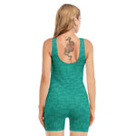 Turquoise Knitted Pattern Print Sleeveless One Piece Swimsuit
