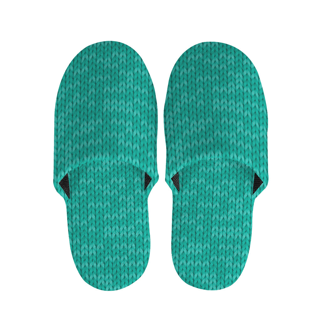 Turquoise Knitted Pattern Print Slippers