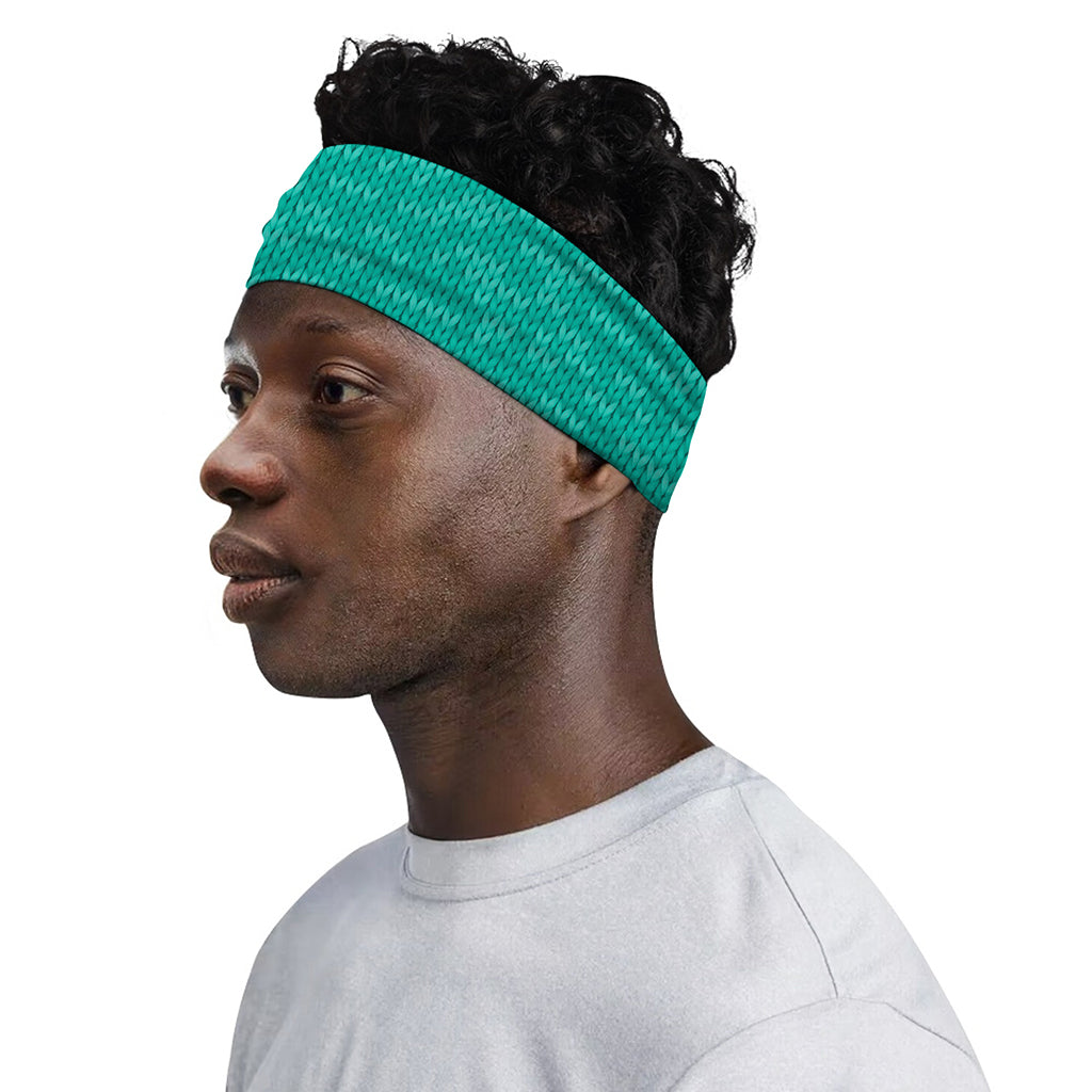 Turquoise Knitted Pattern Print Sports Headband