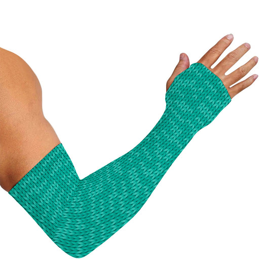 Turquoise Knitted Pattern Print Sun Protection Arm Sleeves
