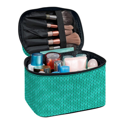 Turquoise Knitted Pattern Print Travel Makeup Bag