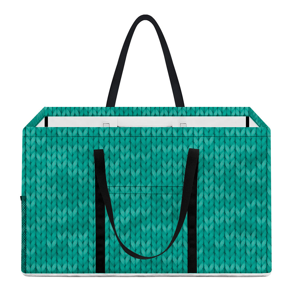 Turquoise Knitted Pattern Print Utility Tote Bag