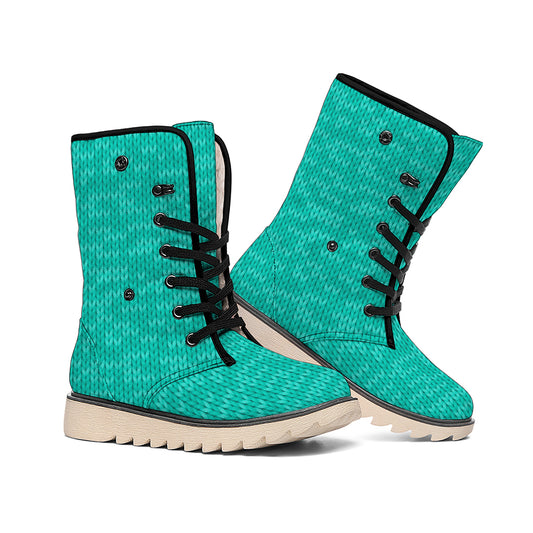 Turquoise Knitted Pattern Print Winter Boots