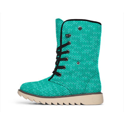 Turquoise Knitted Pattern Print Winter Boots