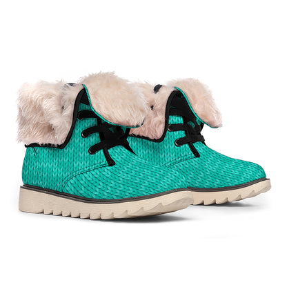 Turquoise Knitted Pattern Print Winter Boots
