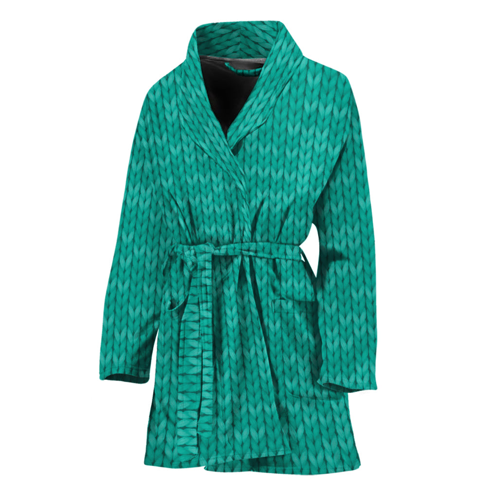 Turquoise Knitted Pattern Print Women's Bathrobe