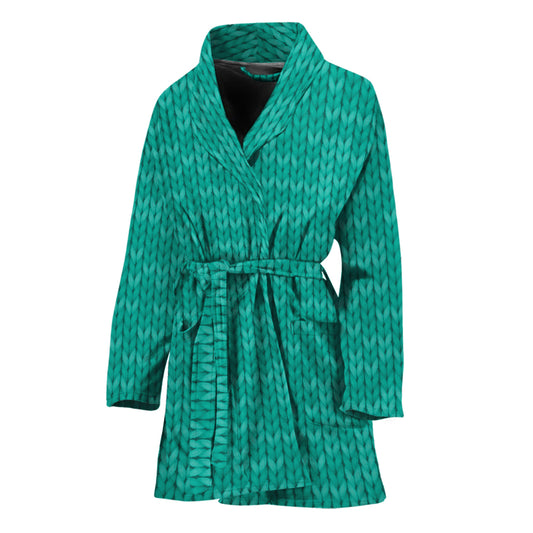 Turquoise Knitted Pattern Print Women's Bathrobe
