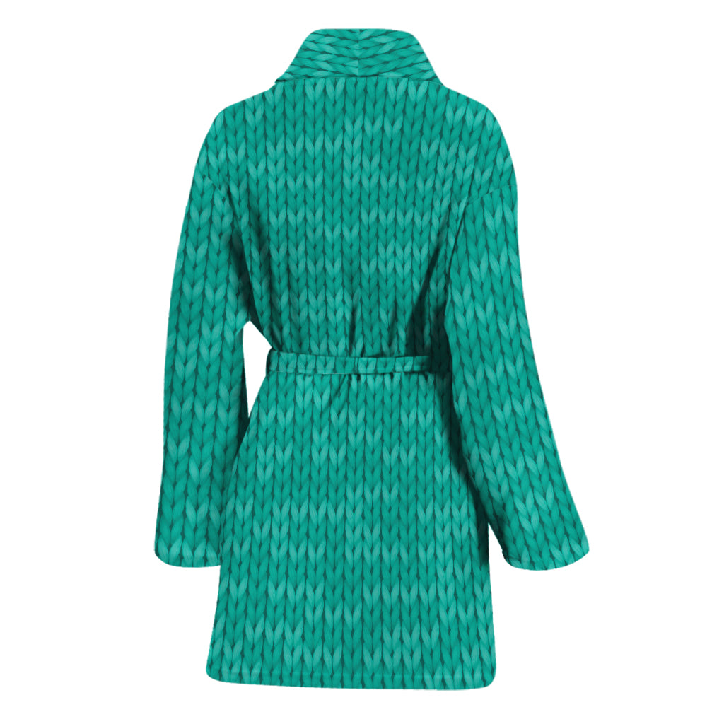 Turquoise Knitted Pattern Print Women's Bathrobe