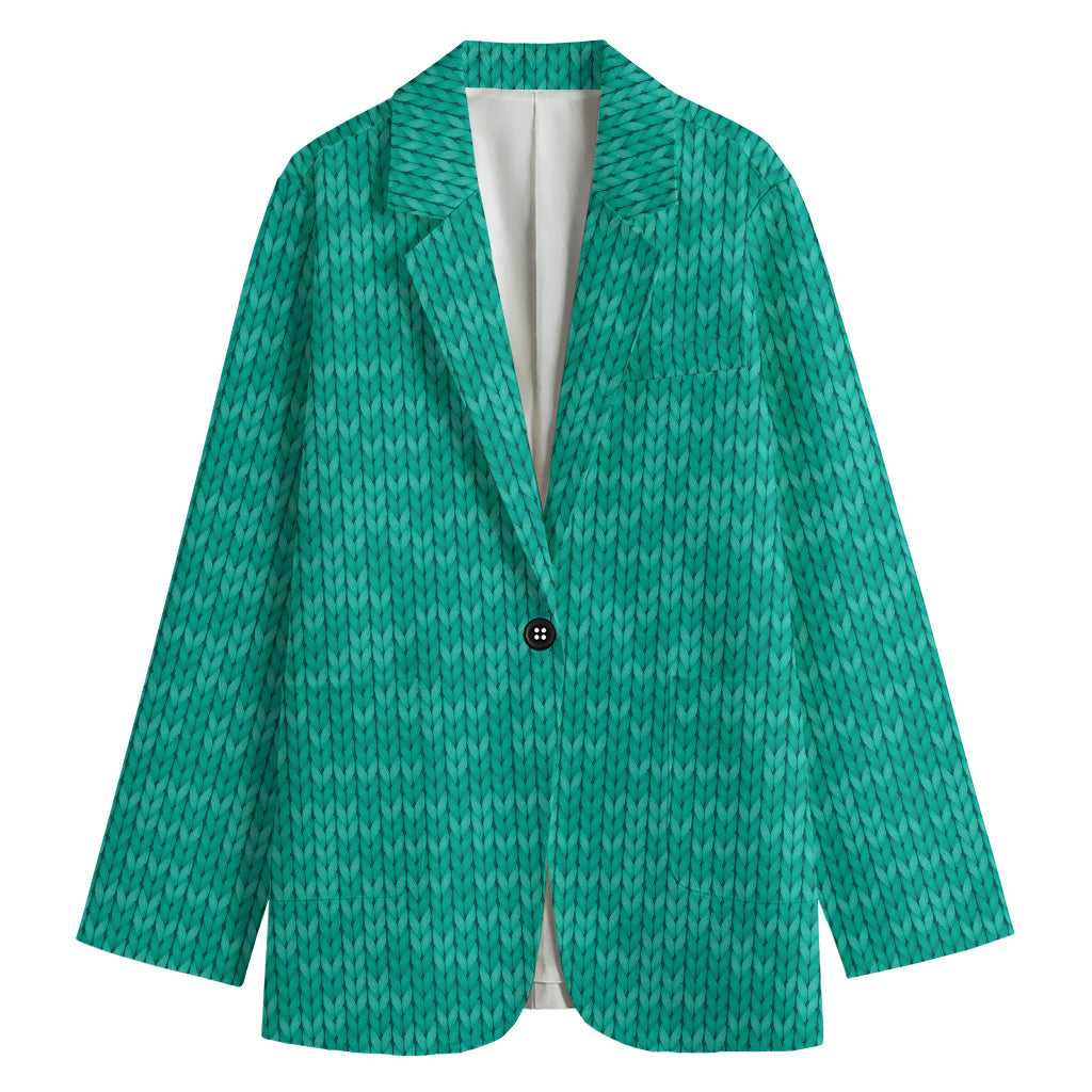 Turquoise Knitted Pattern Print Women's Blazer