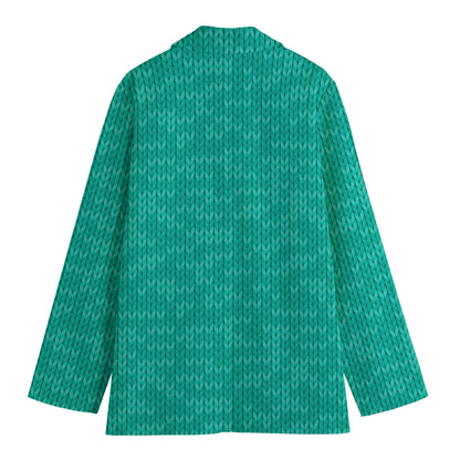 Turquoise Knitted Pattern Print Women's Blazer