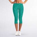 Turquoise Knitted Pattern Print Women's Capri Leggings