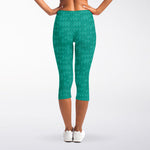 Turquoise Knitted Pattern Print Women's Capri Leggings