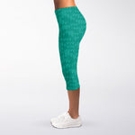 Turquoise Knitted Pattern Print Women's Capri Leggings