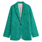 Turquoise Knitted Pattern Print Women's Cotton Blazer
