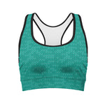 Turquoise Knitted Pattern Print Women's Sports Bra