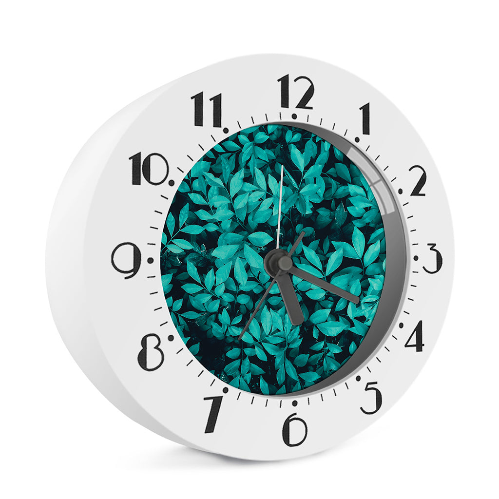 Turquoise Leaf Print Alarm Clock