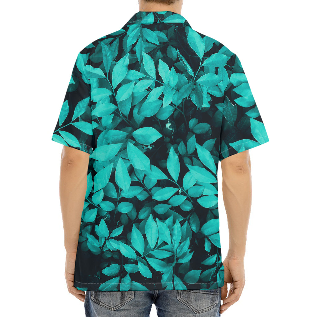 Turquoise Leaf Print Aloha Shirt