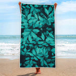 Turquoise Leaf Print Beach Towel