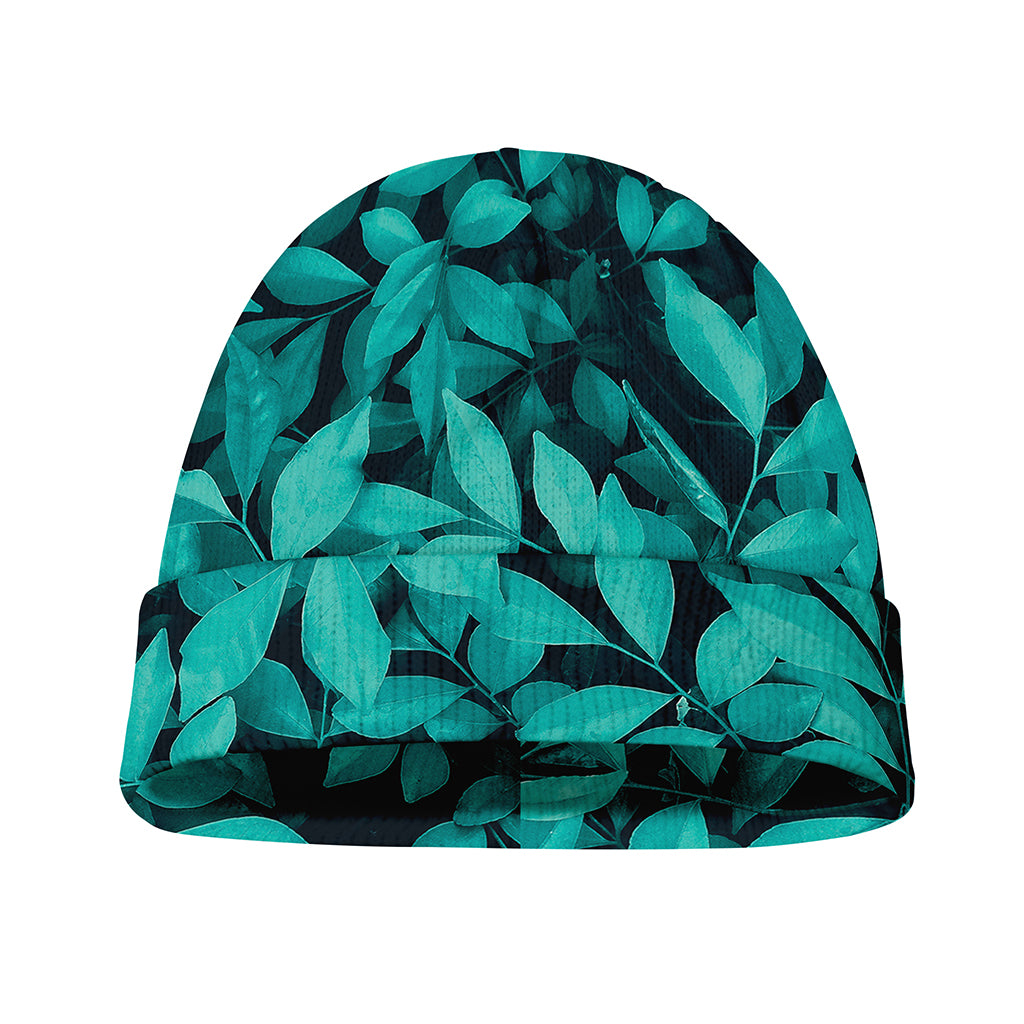 Turquoise Leaf Print Beanie