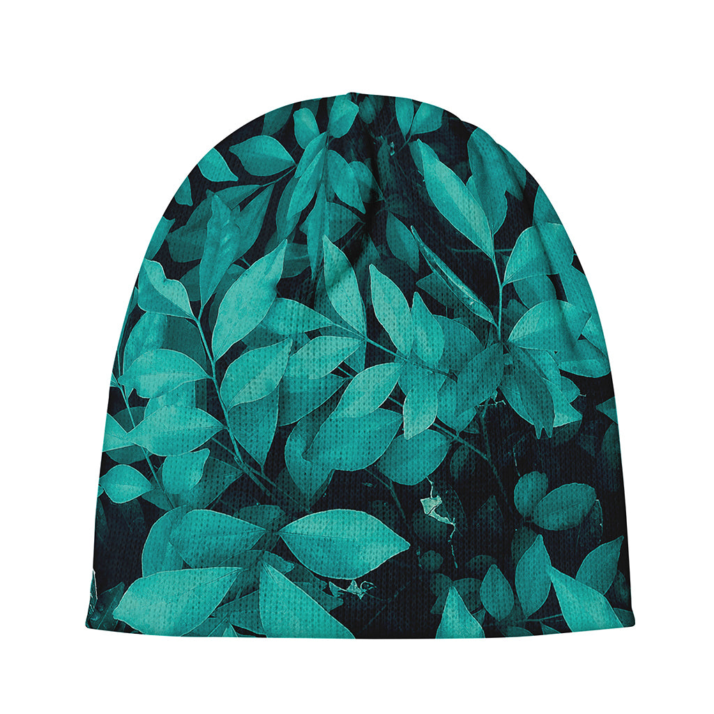 Turquoise Leaf Print Beanie