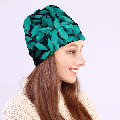 Turquoise Leaf Print Beanie