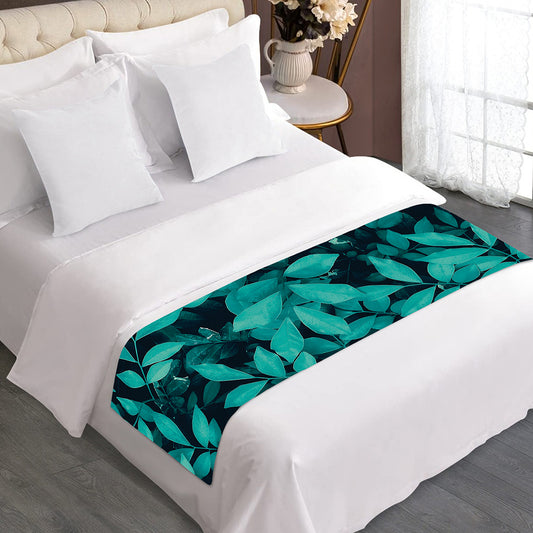 Turquoise Leaf Print Bed Runner