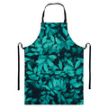 Turquoise Leaf Print Bib Apron With Pocket
